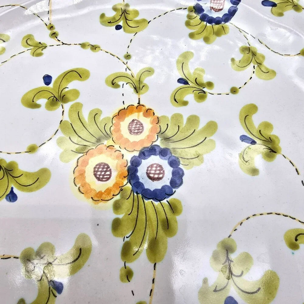 Vintage Hand-Painted Ceramic Serving Plates Floral Set Of Two Signed CM2203